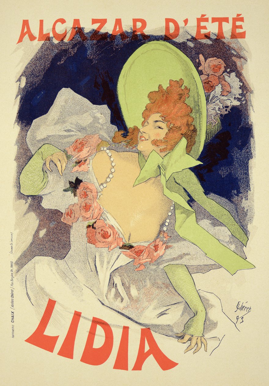 Reprodução de um cartaz publicitário "Lídia", no Alcazar d&39;Ete, 1895 de Jules Cheret