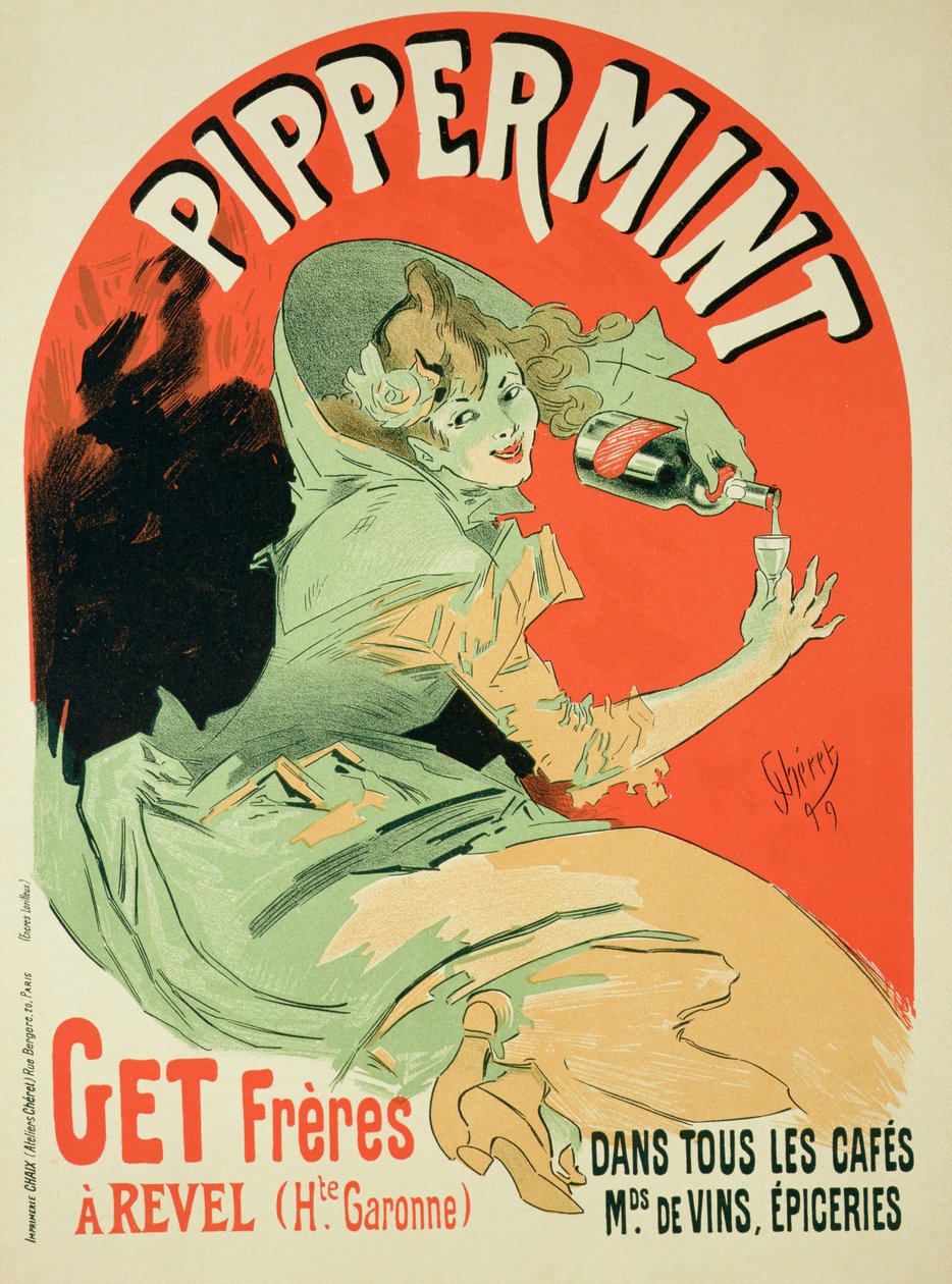 Reprodução de um cartaz publicitário &39;Pippermint&39;, 1899 de Jules Cheret