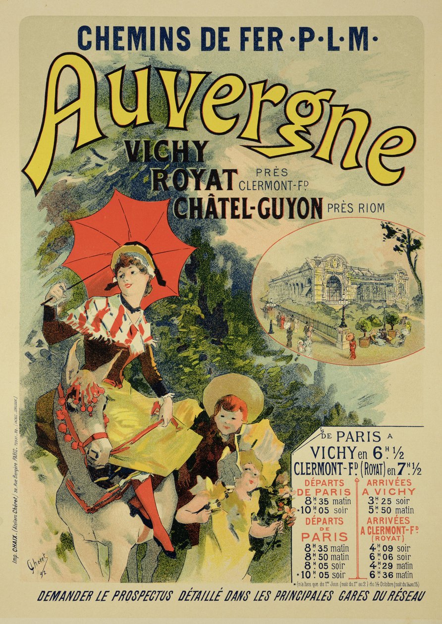 Reprodução de um cartaz publicitário da "Auvergne Railway", França, 1892 de Jules Cheret
