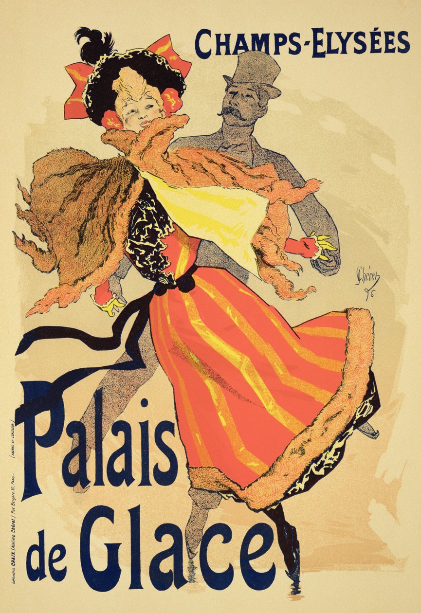 Reprodução de um cartaz anunciando o "Palácio do Gelo", Champs Elysees, Paris, 1896 de Jules Cheret