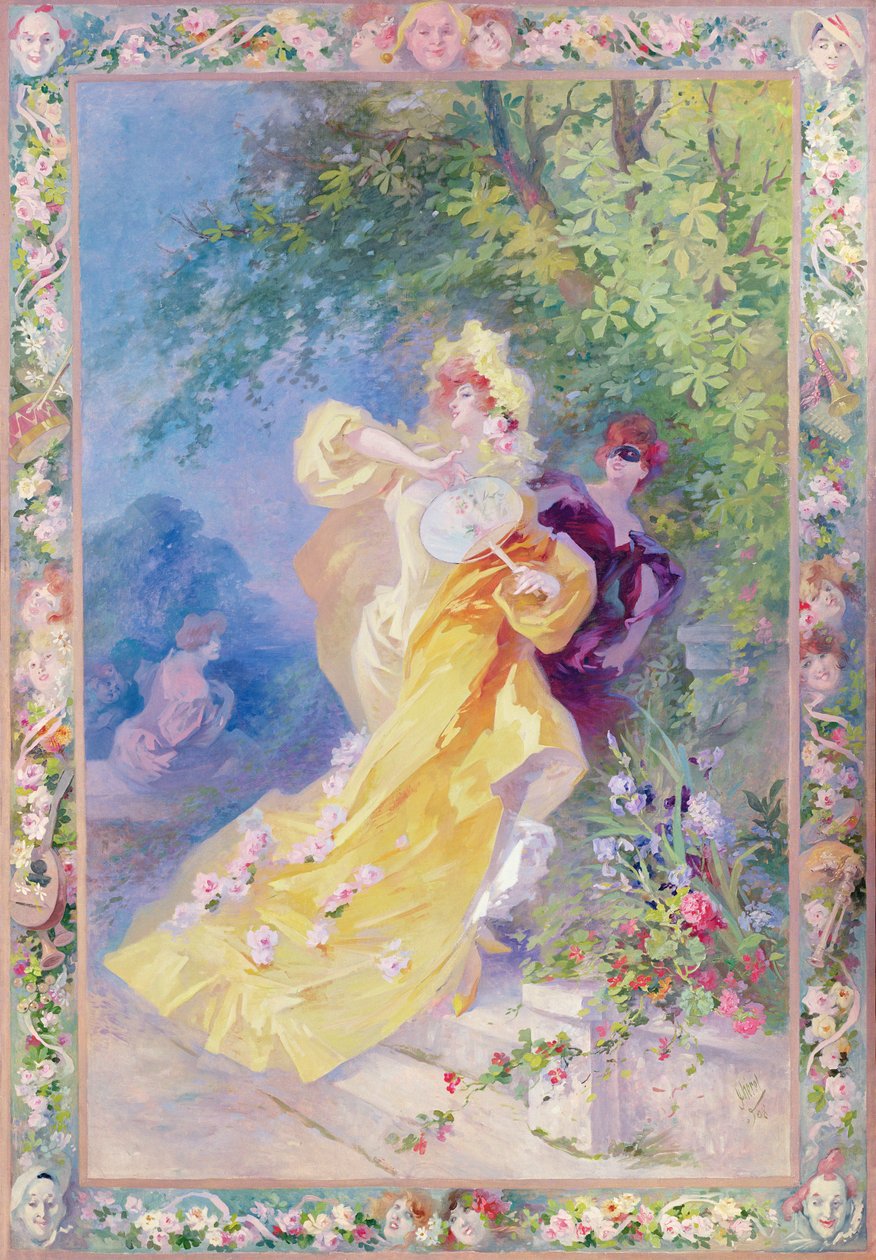The Yellow Domino, design para tapeçaria ou carpete, 1908 de Jules Cheret
