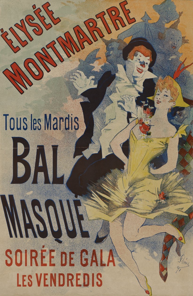 Elysee Montmartre: Bal Mask, publicado em 18 de janeiro de 1891 (cor litho no papel) de Jules Cheret