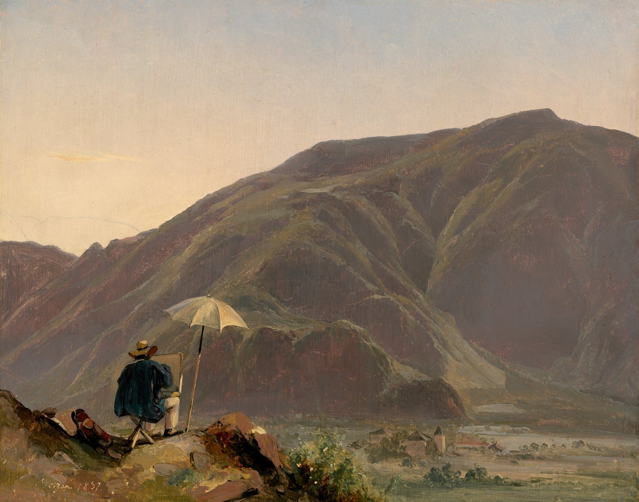 Vista de Bozen com um pintor de Jules Coignet