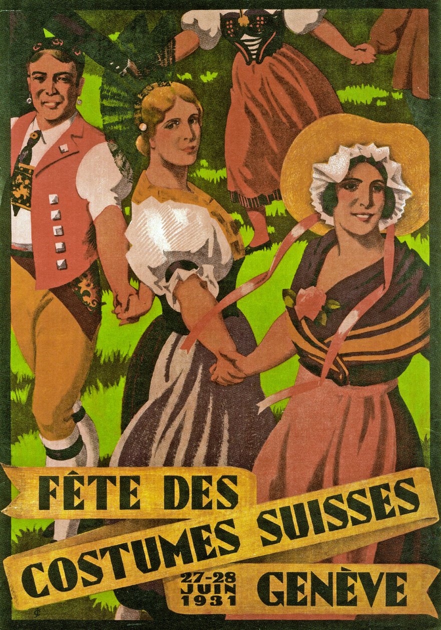 Cartaz publicitário Swiss Costume Festival em Genebra (1931) de Jules Courvoisier