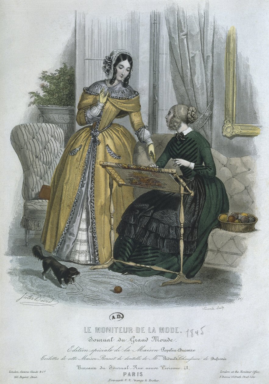 Placa de moda, Paris, ilustração de &39;Le Moniteur de la Mode&39;, gravada por Lecomte, 1845 (cor da gravura) de Jules David