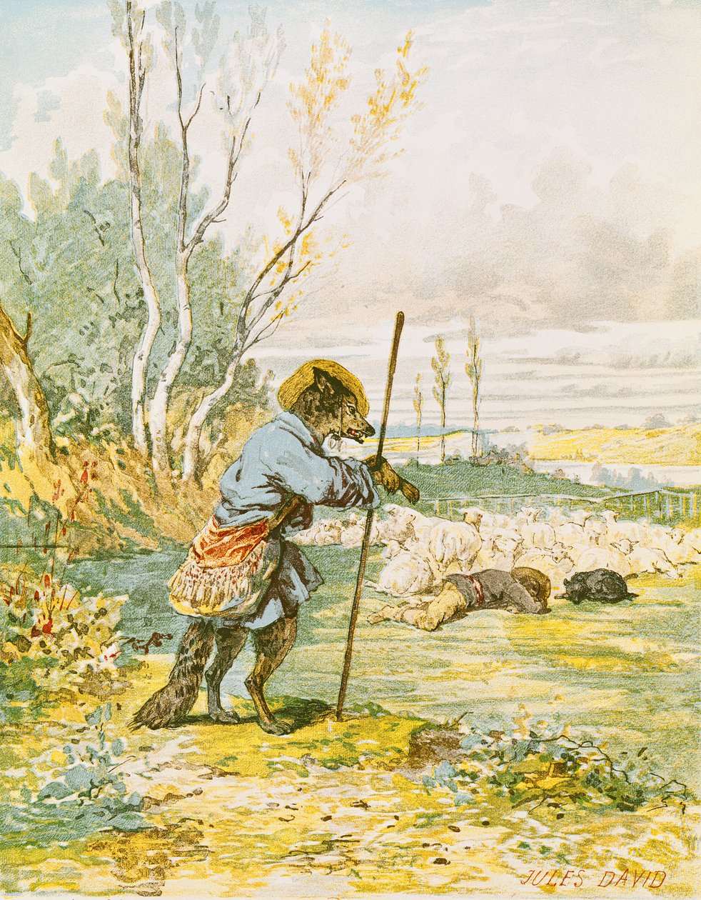 O lobo como pastor, das fábulas de Jean de La Fontaine (1621-95) de Jules David