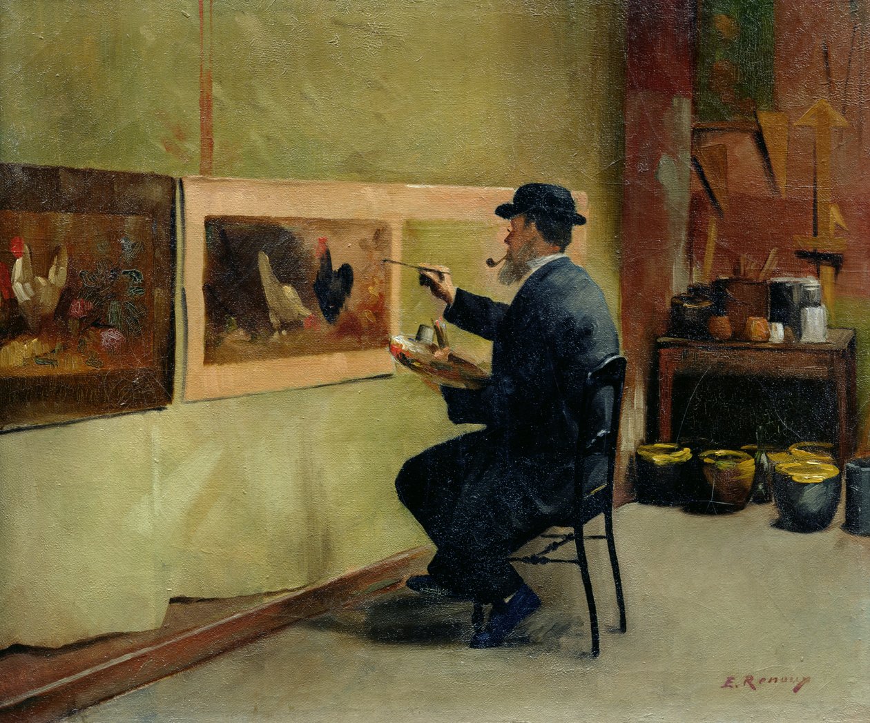 Charles Philippe Gevens, sogro do artista, pintando em seu ateliê 21, avenue d&39;Eylau de Jules Ernest Renoux