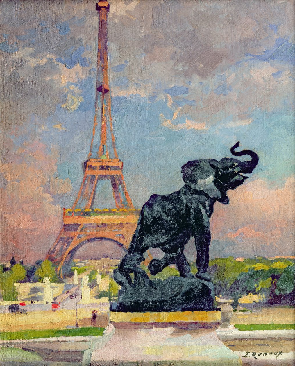 A Torre Eiffel e o Elefante por Fremiet de Jules Ernest Renoux