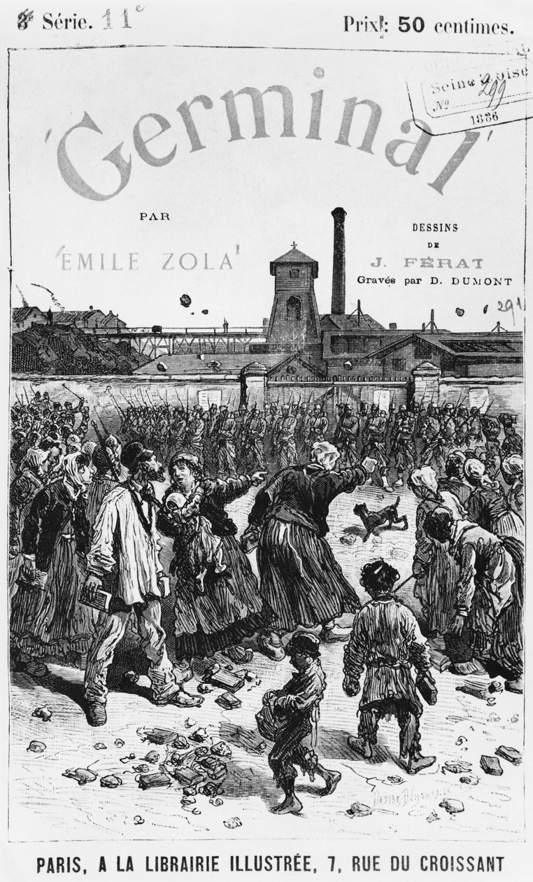 Ilustração de capa de &39;Germinal&39; de Emile Zola (1840-1902) gravada por Desire Dumont, edição de 1886 de Jules Ferat