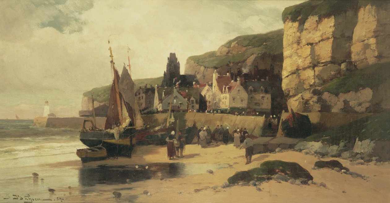 Vila de pescadores, Normandia, 1889 de Jules G Bahieu