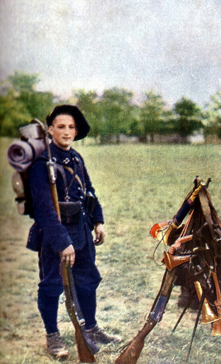 Um soldado das tropas de montanha francesas durante a Batalha do Marne, a leste de Paris, em setembro de 1914 (autocrômico) de Jules Gervais Courtellemont