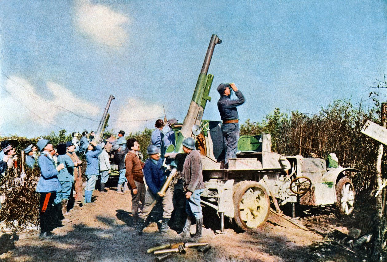 Armas antiaéreas montadas em veículos em ação, Verdun, setembro de 1916 (autocrômico) de Jules Gervais Courtellemont