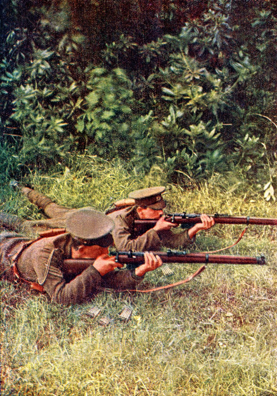Atiradores britânicos em ação contra os dragões da Baviera durante a Batalha do Marne, a leste de Paris, em setembro de 1914 (autocrômico) de Jules Gervais Courtellemont