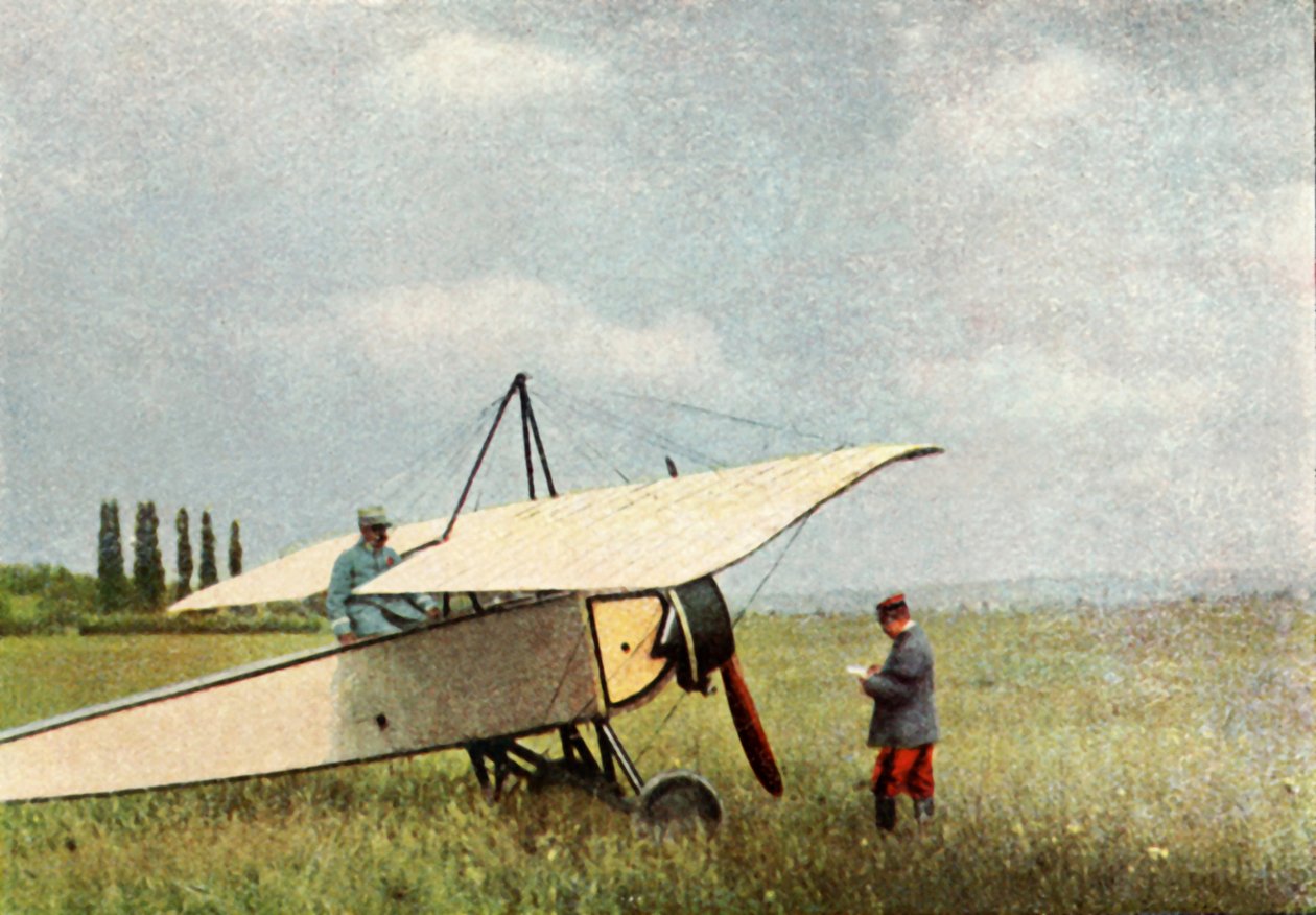 Um avião de Morane-Saulnier Tipo G, que poderia ser equipado com uma metralhadora Hotchkiss de 7,9 mm, setembro de 1914 (autocrômico) de Jules Gervais Courtellemont