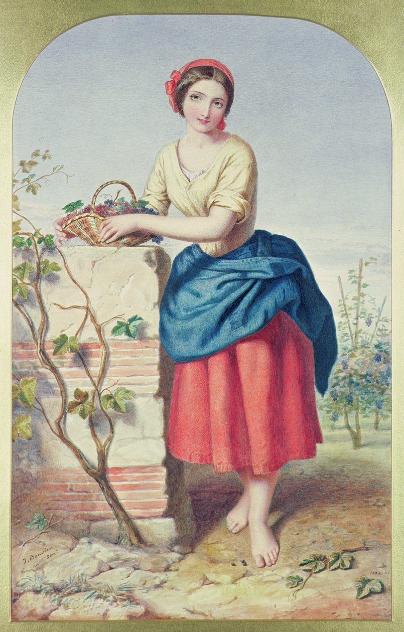 Menina com cesto de uvas, 1860 de Jules I Bouvier