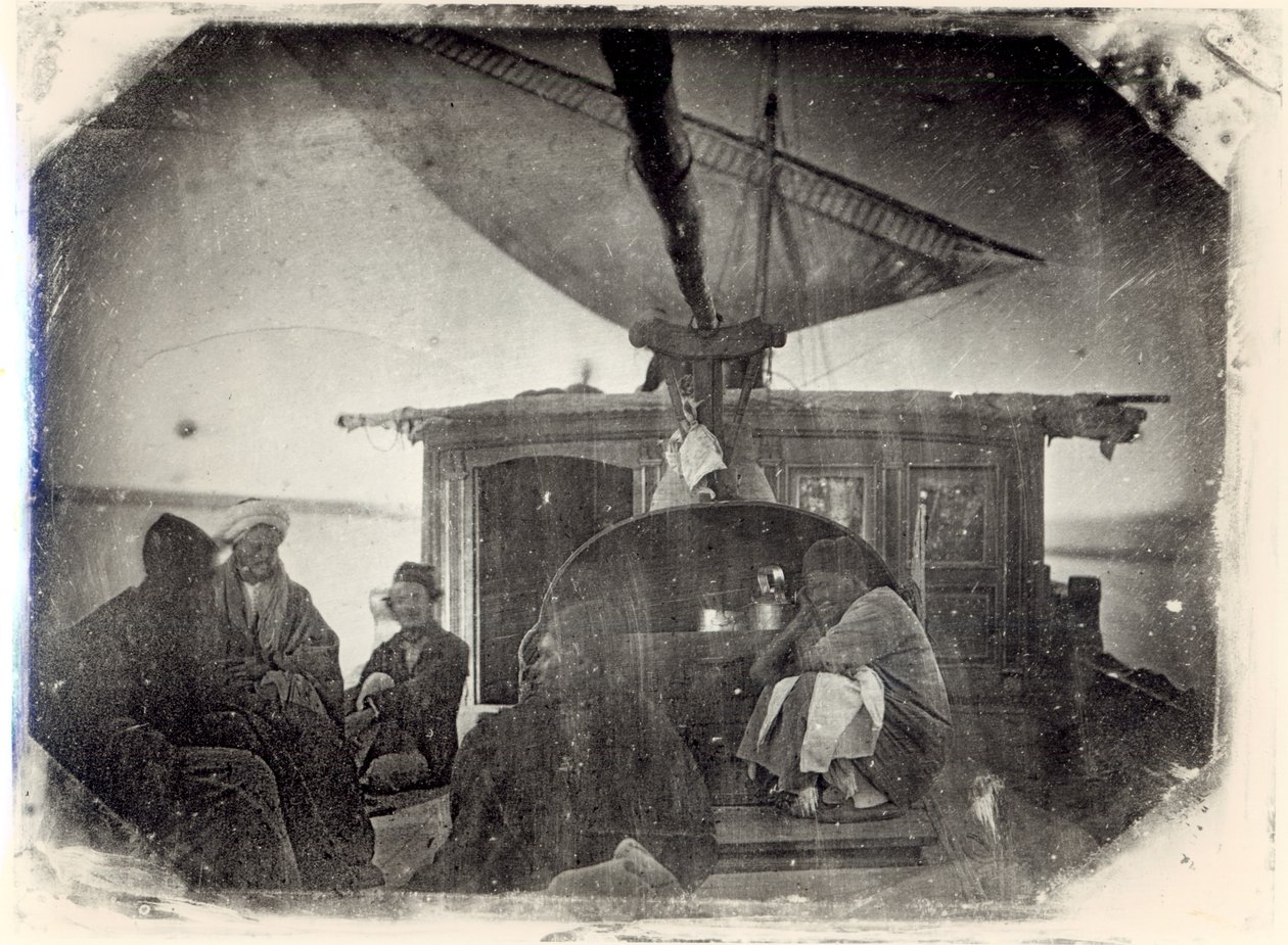 Veleiro e viajantes no Nilo, 1845-6 (daguerreótipo) de Jules Itier