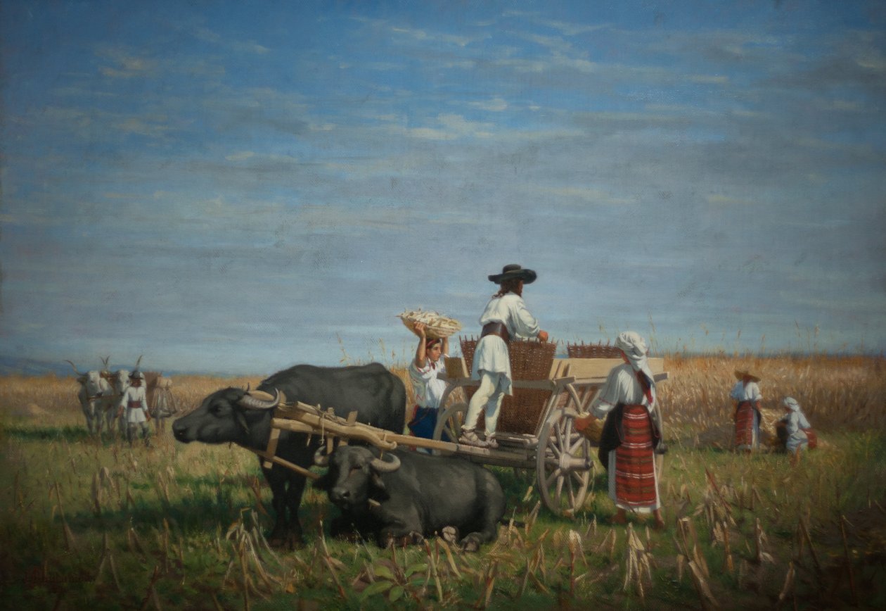 Colheita de milho na Transilvânia de Jules Jacques Jacot Guillarmod