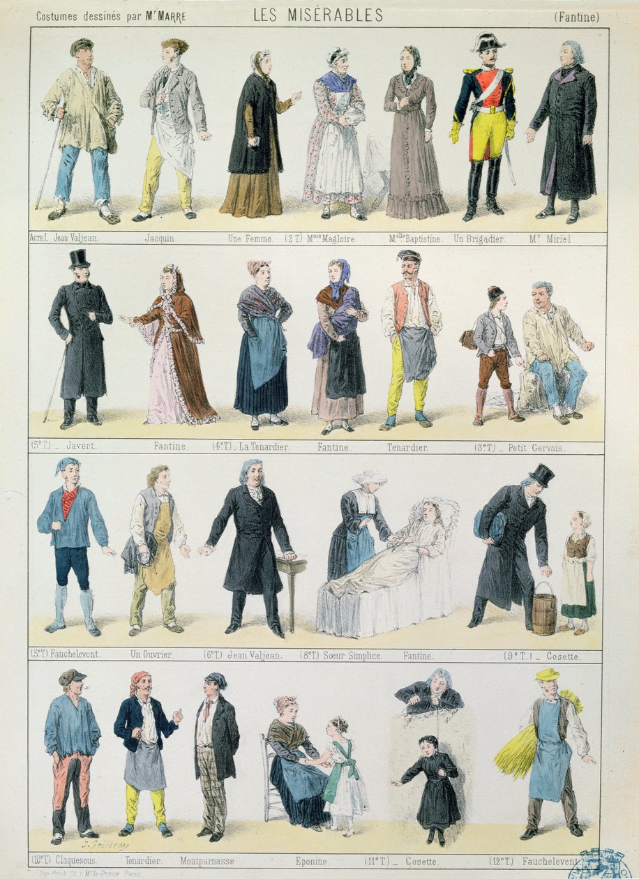 Figurinos para uma adaptação de Les Miserables por Victor Hugo (1802-1885) para o teatro, 1878 de Jules Marre