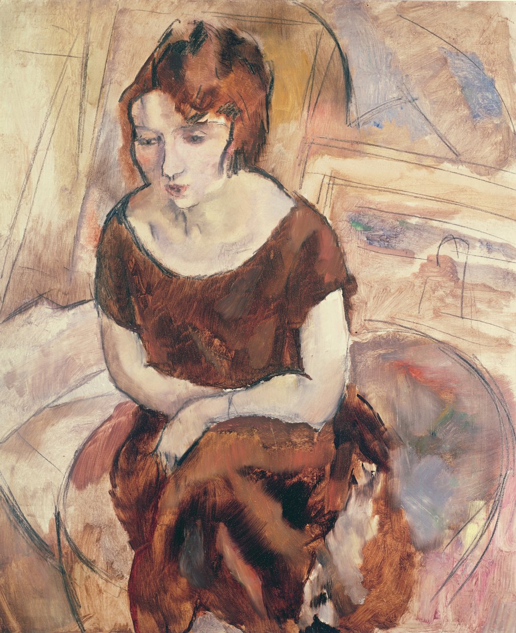 Jovem mulher, 1925 (óleo no papelão) de Jules Pascin