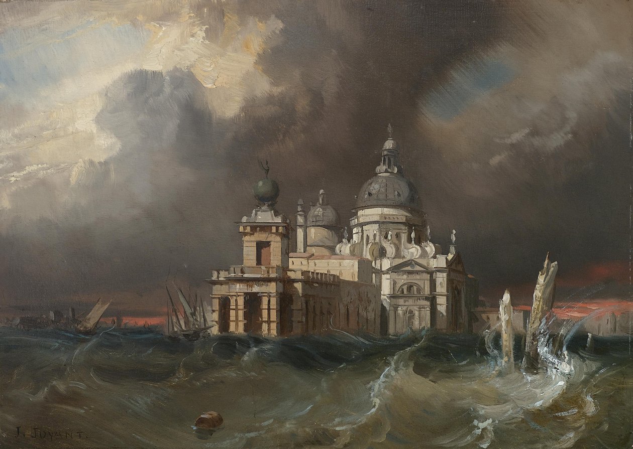 Tempestade sobre Santa Maria della Salute em Veneza de Jules Romain Joyant