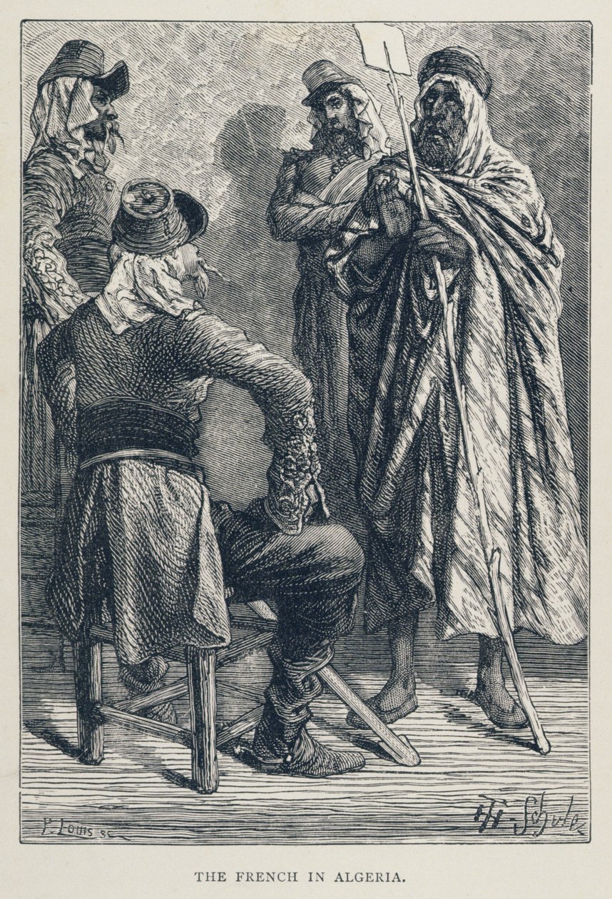 Os franceses na Argélia, gravados por P. Louis (século XIX), de "A História da França", de Emile de Bonnechose, publicado pela Ward, Lock and Co, Londres de Jules Theophile Schuler