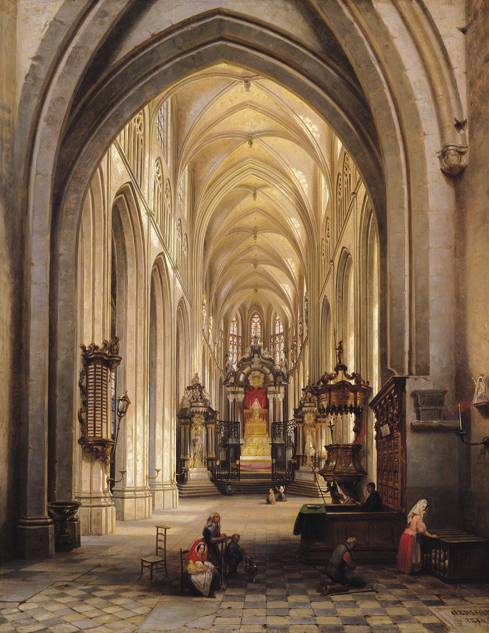 Interior de uma igreja, 1840 de Jules Victor Genisson