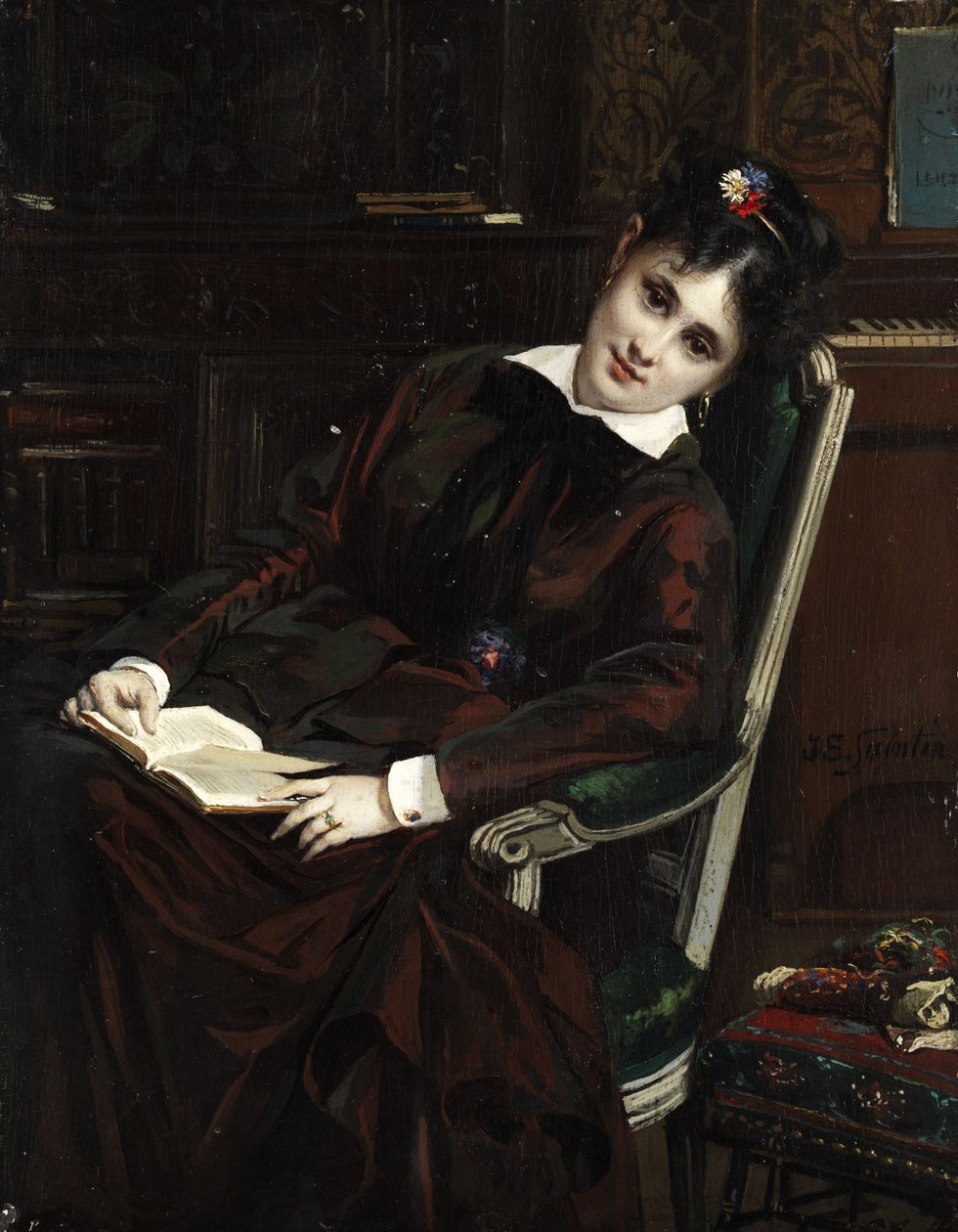 Mulher jovem, leitura de Jules Emile Saintin