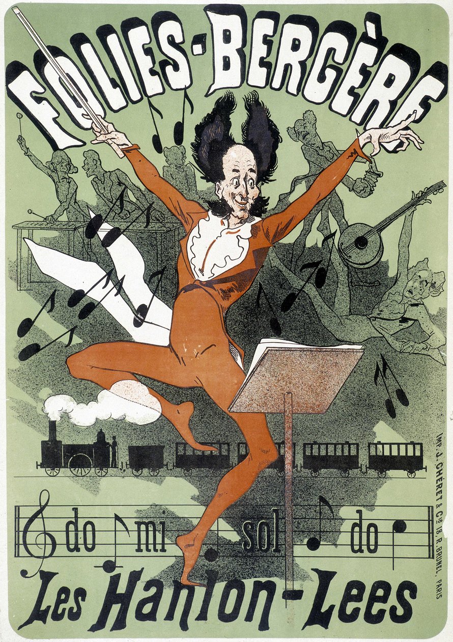 Maestro, cartaz para Les Hanion Lees at the Folies Bergeres (gravura) de Jules (after) Cheret