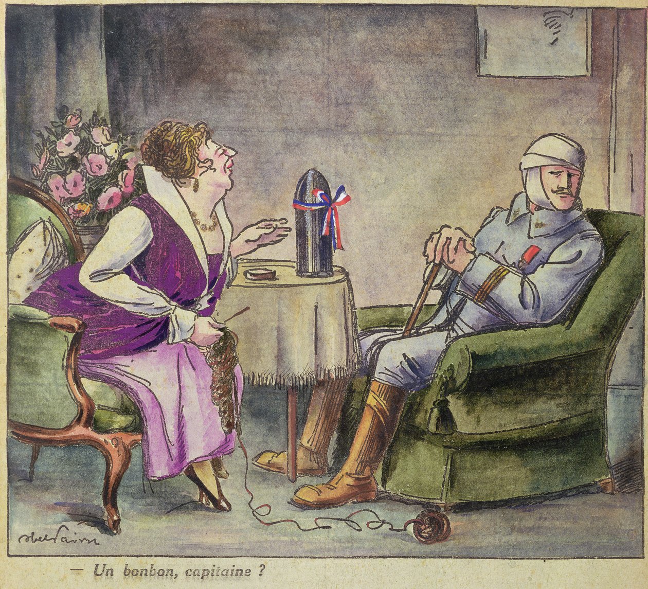 Caricatura "A Sweet, Captain", da Primeira Guerra Mundial de Jules Abel Faivre