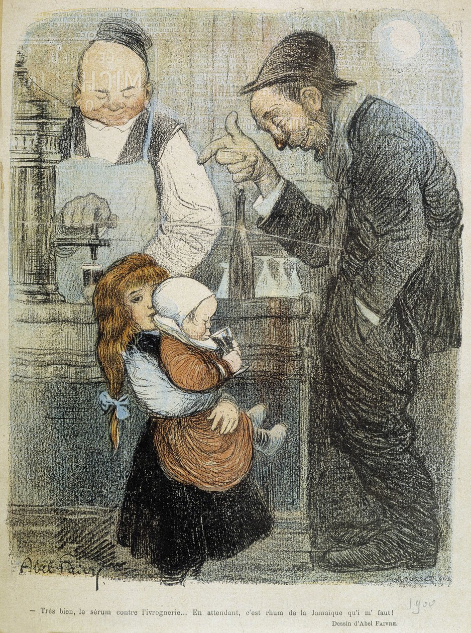 Muito bem, o soro contra a embriaguez, entretanto preciso de um rum do jamaique! - dess. de Abel Faivre (1864-1945) de Jules Abel Faivre