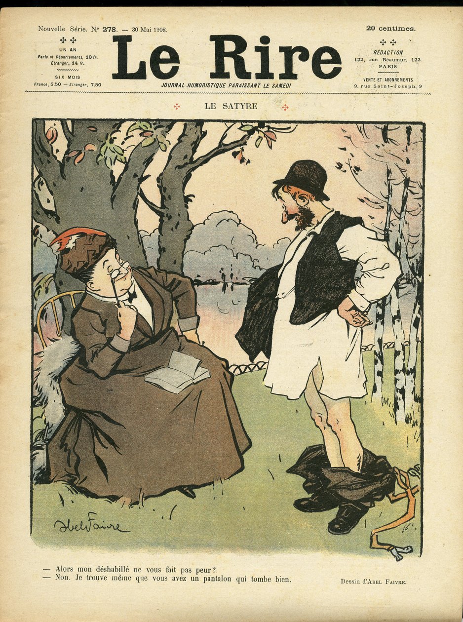 Ilustração de Abel Faivre (1867-1945) para a capa do Le Lire, 30/05/08 - O Sentado - Vegetação Natural, Amor, Moda, Árvore, Vidraria de Jules Abel Faivre