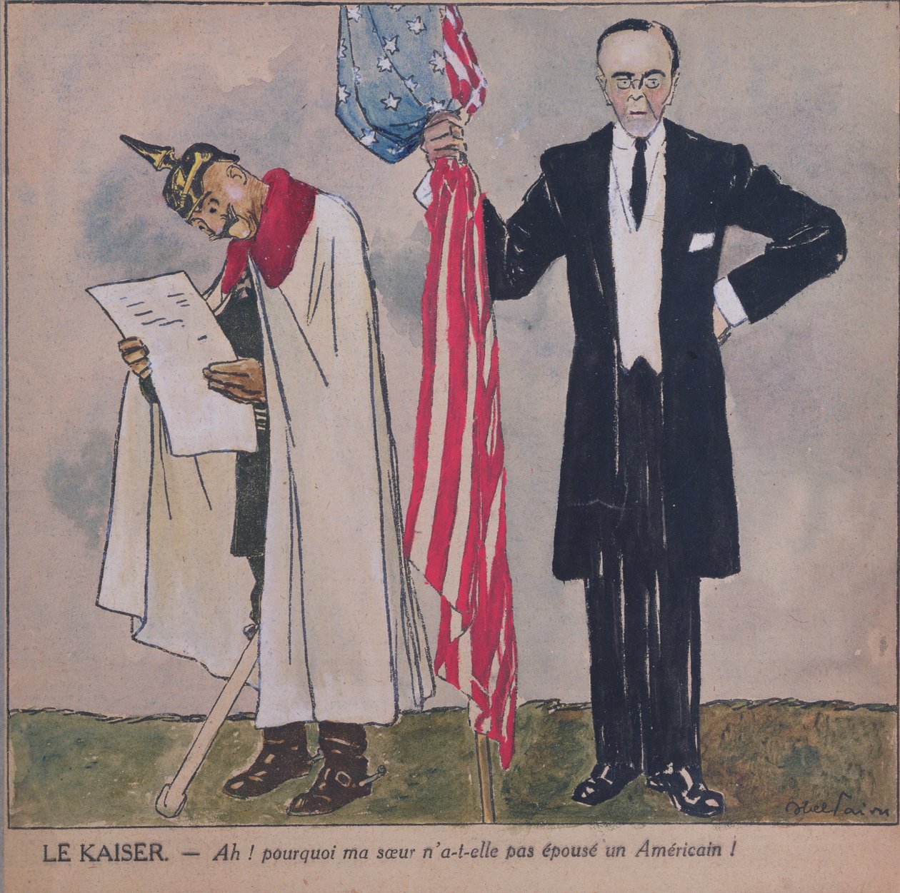 Presidente Woodrow Wilson (1856-1924) e Kaiser Wilhelm II (1859-1941) c.1917 de Jules Abel Faivre
