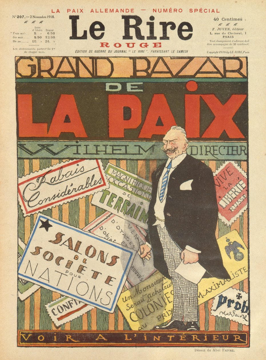 O Grande Bazar da Paz. capa de Le Rire, 2 de novembro de 1918 de Jules Abel Faivre