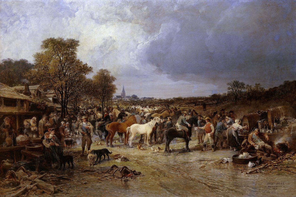 O mercado de cavalos em Honnebont, 1871 de Jules Achille Noel