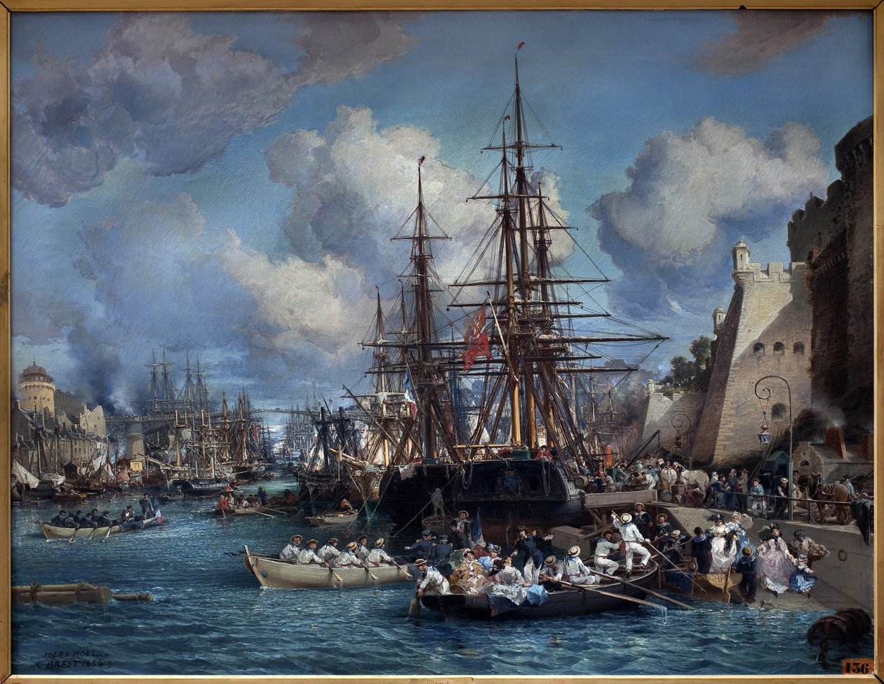 O porto de Brest (França), em 1864. Pintura de Jules Noel (1815-1881). Óleo sobre tela de Jules Achille Noel