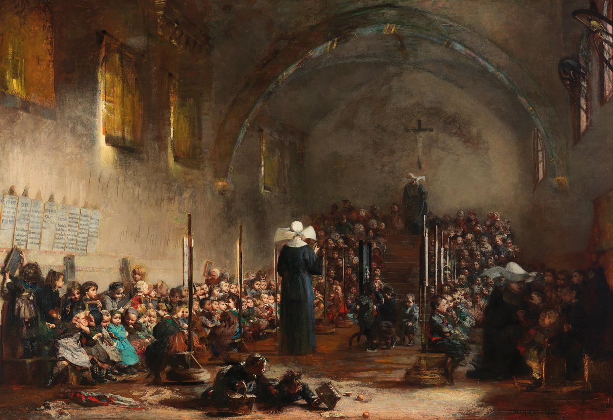 Uma creche em um convento, 1876. de Jules Alexandre Patrouillard Degrave