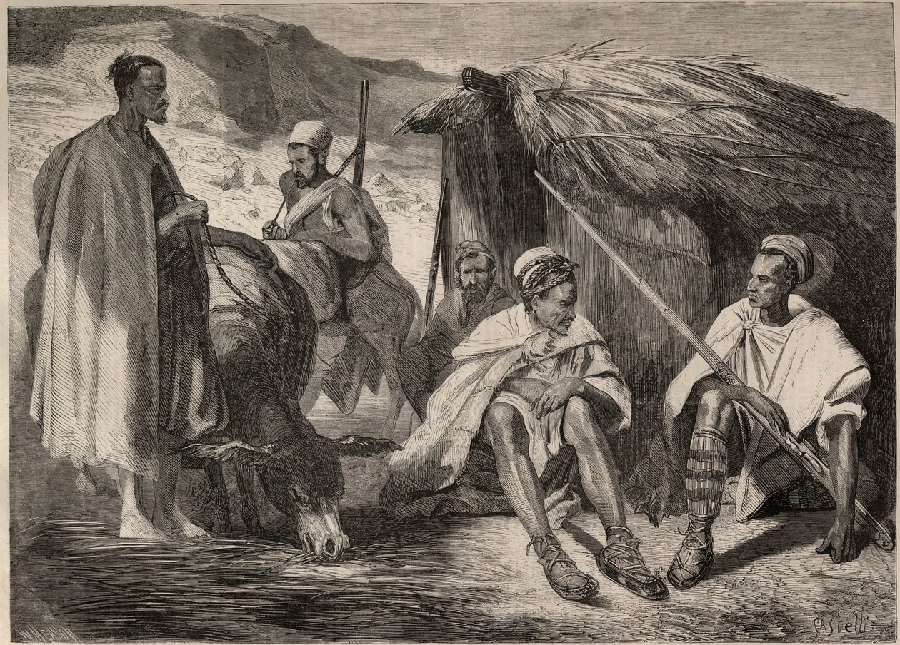 Tribos Kabyl na Argélia, em 1857. Gravura após o desenho de Jules Rigo. Gravura em "Le Monde illustrious" de 1857. Coleção privada. de Jules Alfred Vincent (after) Rigo