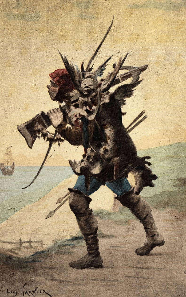 Carpalim carregando carne nas costas. Pantagruel. Ilustração de Jules Garnier. Em "Rabelais et l