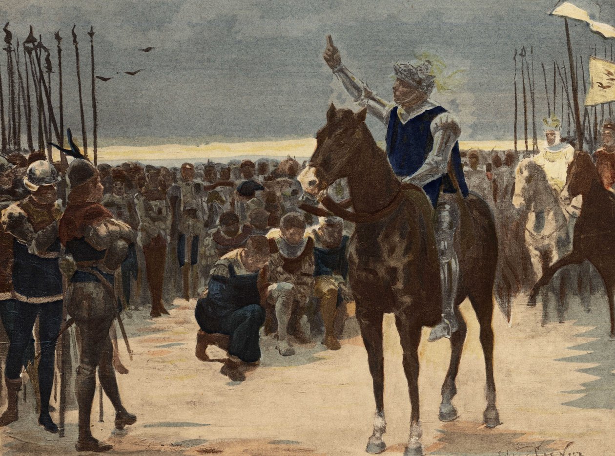 Gargântua, vencedor do exército de Picrochole, rei de Lerne, falando aos derrotados. Gargântua. Ilustração de Jules Garnier. Em "Rabelais et l