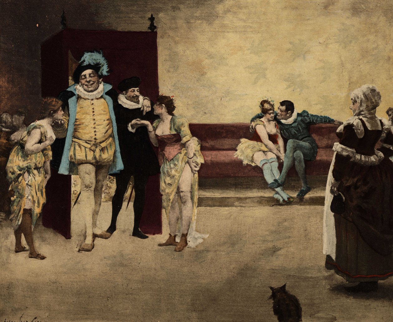 Gargântua com prostitutas. Gargântua, ilustração de Jules Garnier. Em "Rabelais e as obras de Jules Garnier". de Jules Arsene Garnier