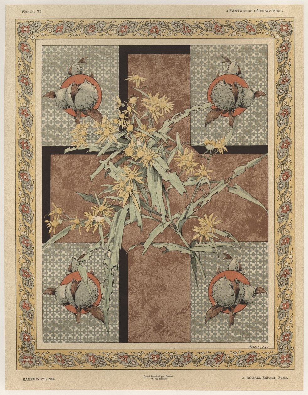 Castanhas, prato 32 de &39;Fantasias Decorativas&39;, gravado por Gillot, publicado por Jules Rouam, Livraria de Arte, Paris, 1887 (gravura a cor) de Jules Auguste Habert Dys