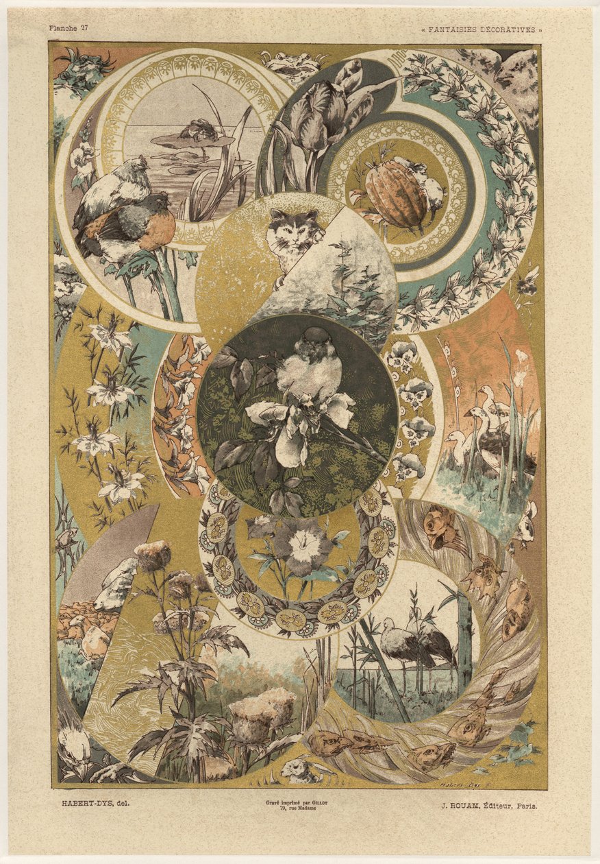 Círculos, placa 27 de &39;Fantasias Decorativas&39;, gravada por Gillot, publicada por Jules Rouam, Librairie de l&39;Art, Paris, 1887 (gravura a cores) de Jules Auguste Habert Dys