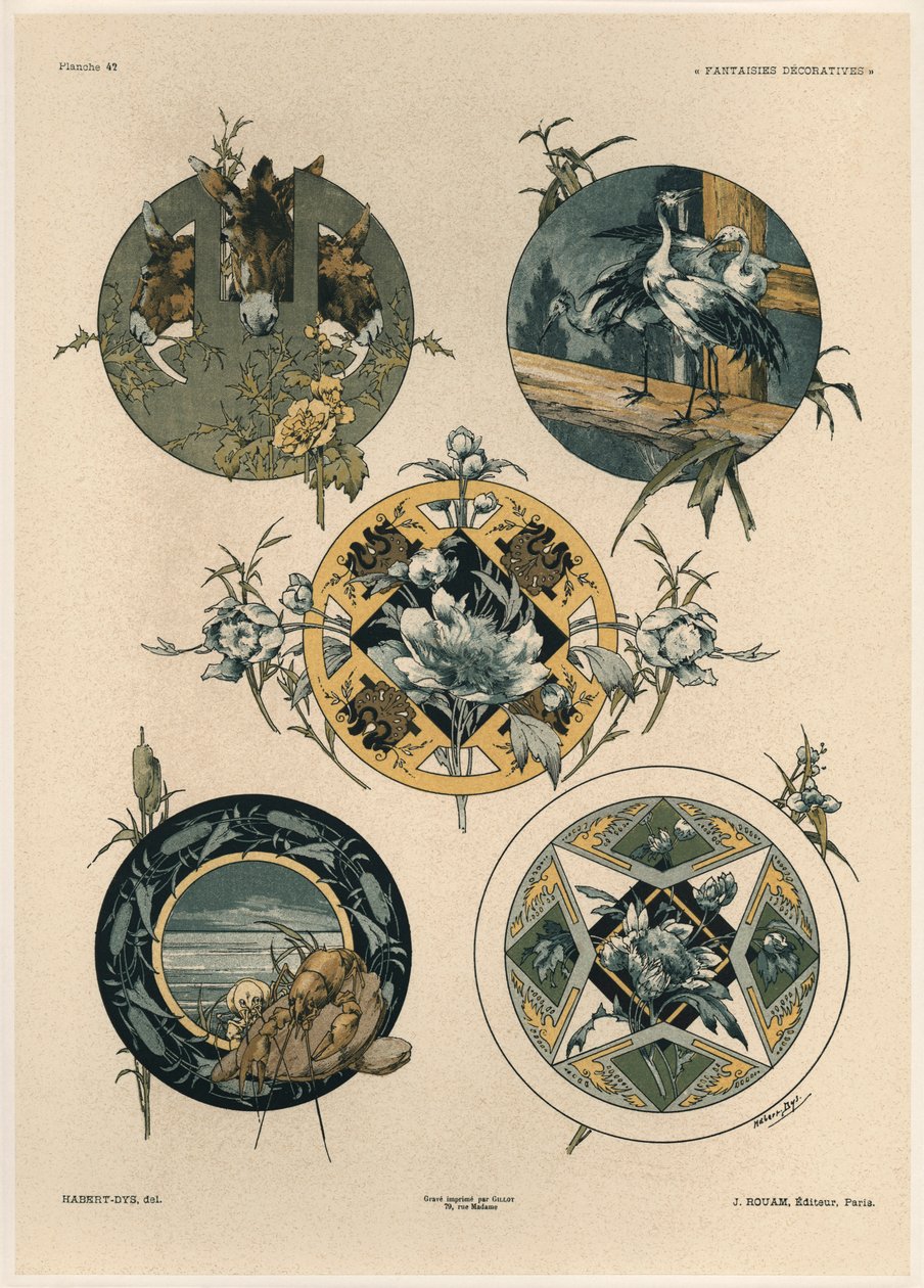 Círculos, placa 42 de &39;Fantasias Decorativas&39;, gravada por Gillot, publicada por Jules Rouam, Librairie de l&39;Art, Paris, 1887 (gravura a cores) de Jules Auguste Habert Dys