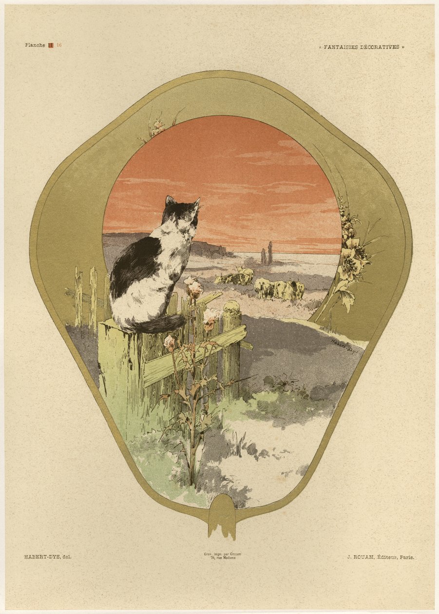 Fan, Placa 16 de &39;Fantasias Decorativas&39;, gravada por Gillot, publicada por Jules Rouam, Librairie de l&39;Art, Paris, 1887 (gravura a cores) de Jules Auguste Habert Dys