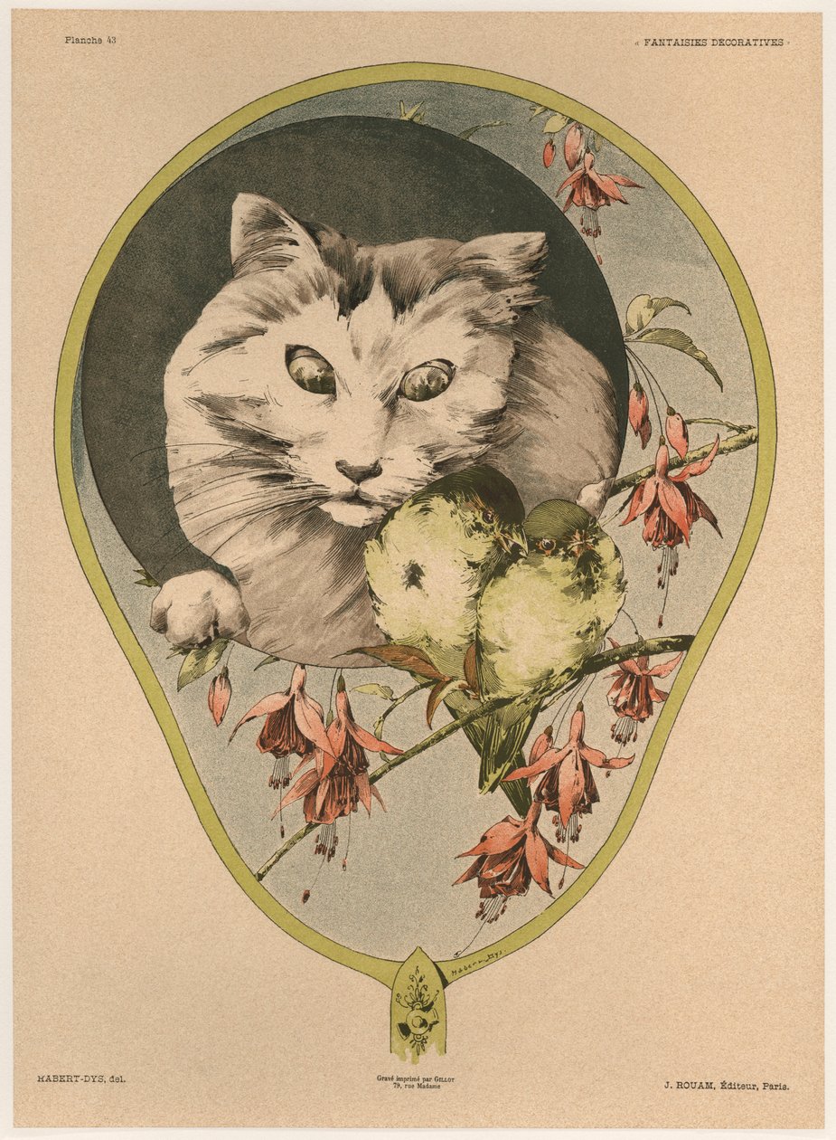 Ventilador, prato 43 de &39;Fantasias Decorativas&39;, gravado por Gillot, publicado por Jules Rouam, Livraria de Arte, Paris, 1887 (gravura colorida) de Jules Auguste Habert Dys