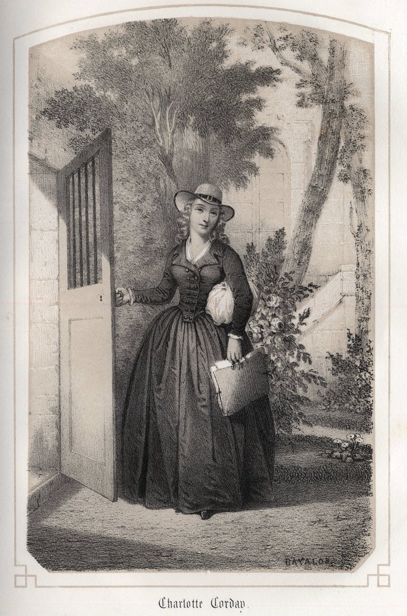 Retrato de Charlotte Corday (1768 - 1793). em "Les femmes illustres de la France" pela Condessa DROHOJOWSKA. ILUSTRAÇÕES DE DROGAS DE MM JULES E BAYALOS. por volta de 1850. de Jules and Bayalos Aime de David