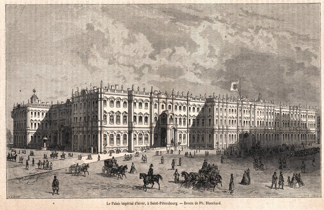 O Palácio Imperial de Inverno em São Petersburgo. Desenho de Blanchard de Jules Blanchard