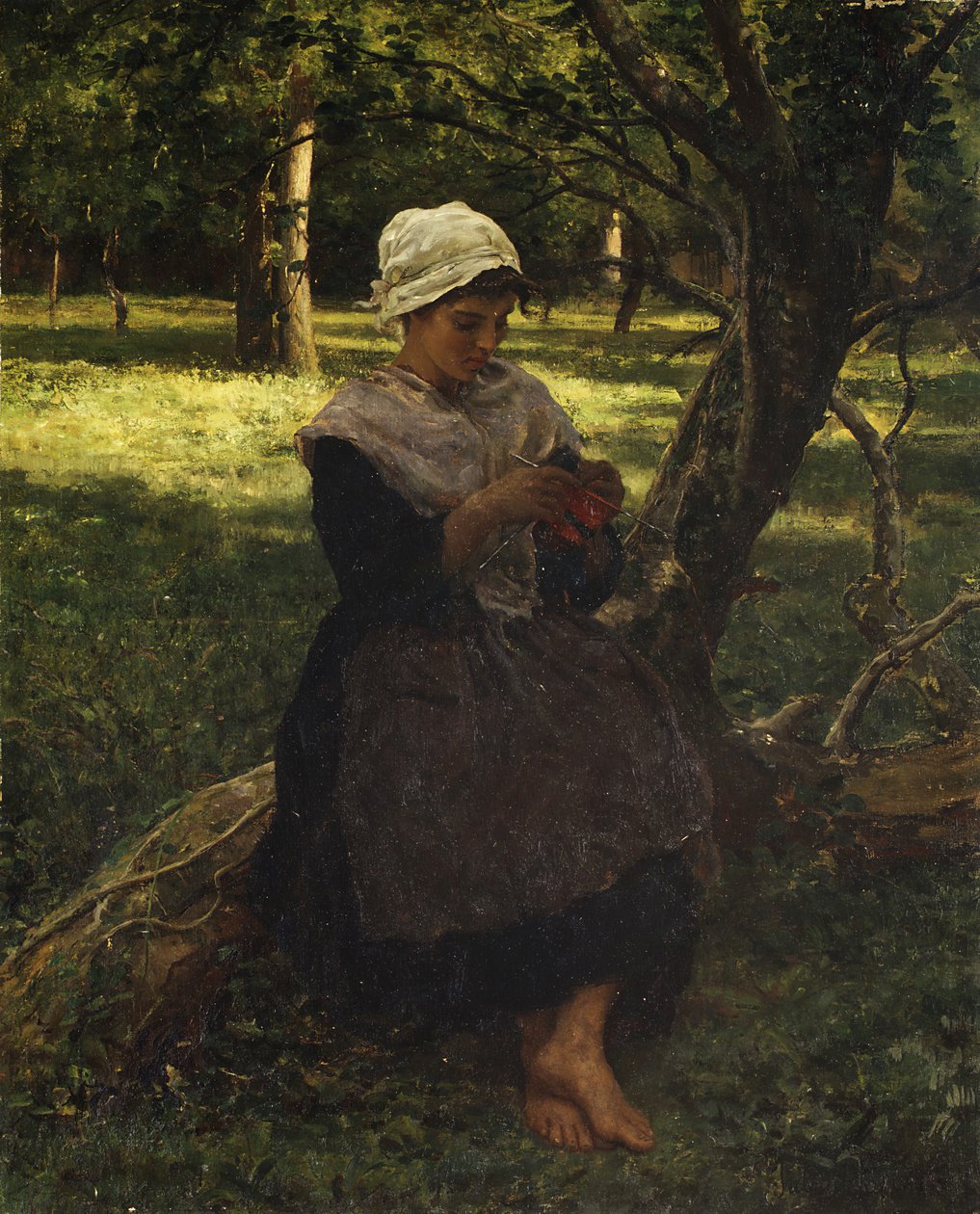 Uma camponesa tricotando, ca. 1870 de Jules Breton
