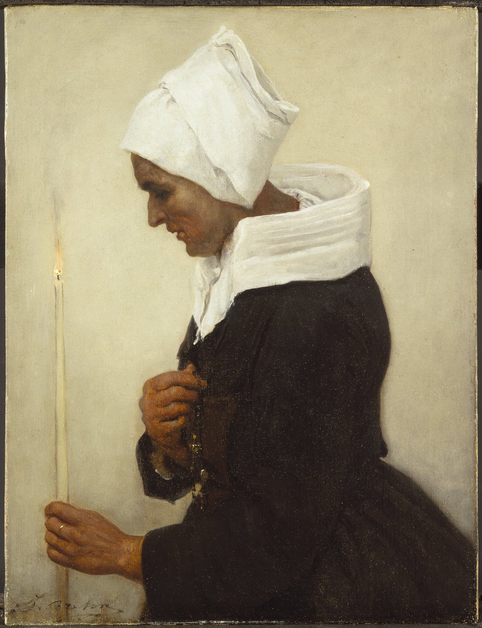 Bretão camponês mulher segurando um cone, c.1869 de Jules Breton