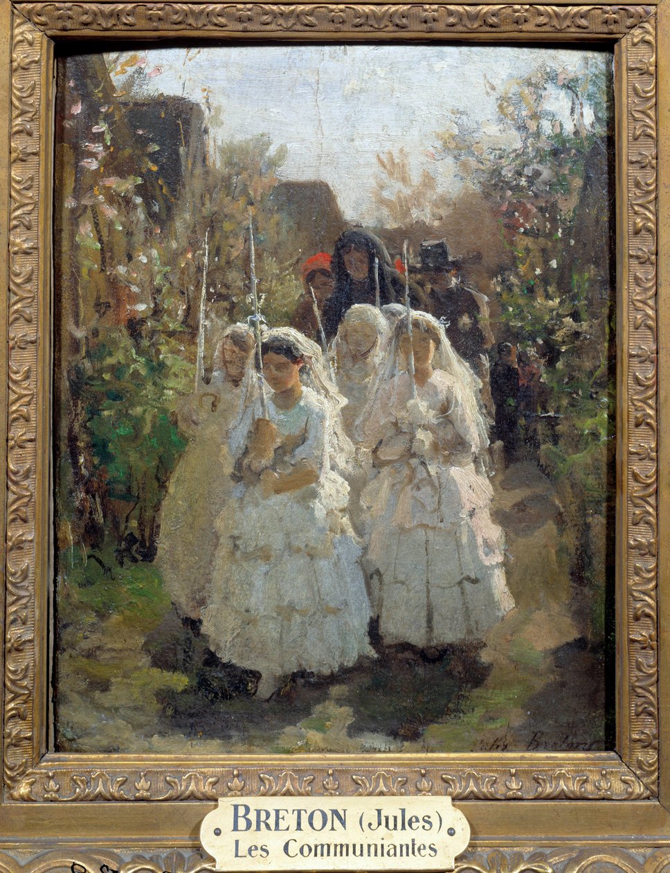 The First Communicants at Courrieres por Jules Breton (1827-1905) (óleo sobre papelão) de Jules Breton